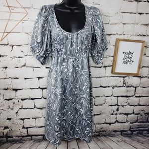 H&M Gray Swirls Bubble Sleeve Ruffle Dress 8